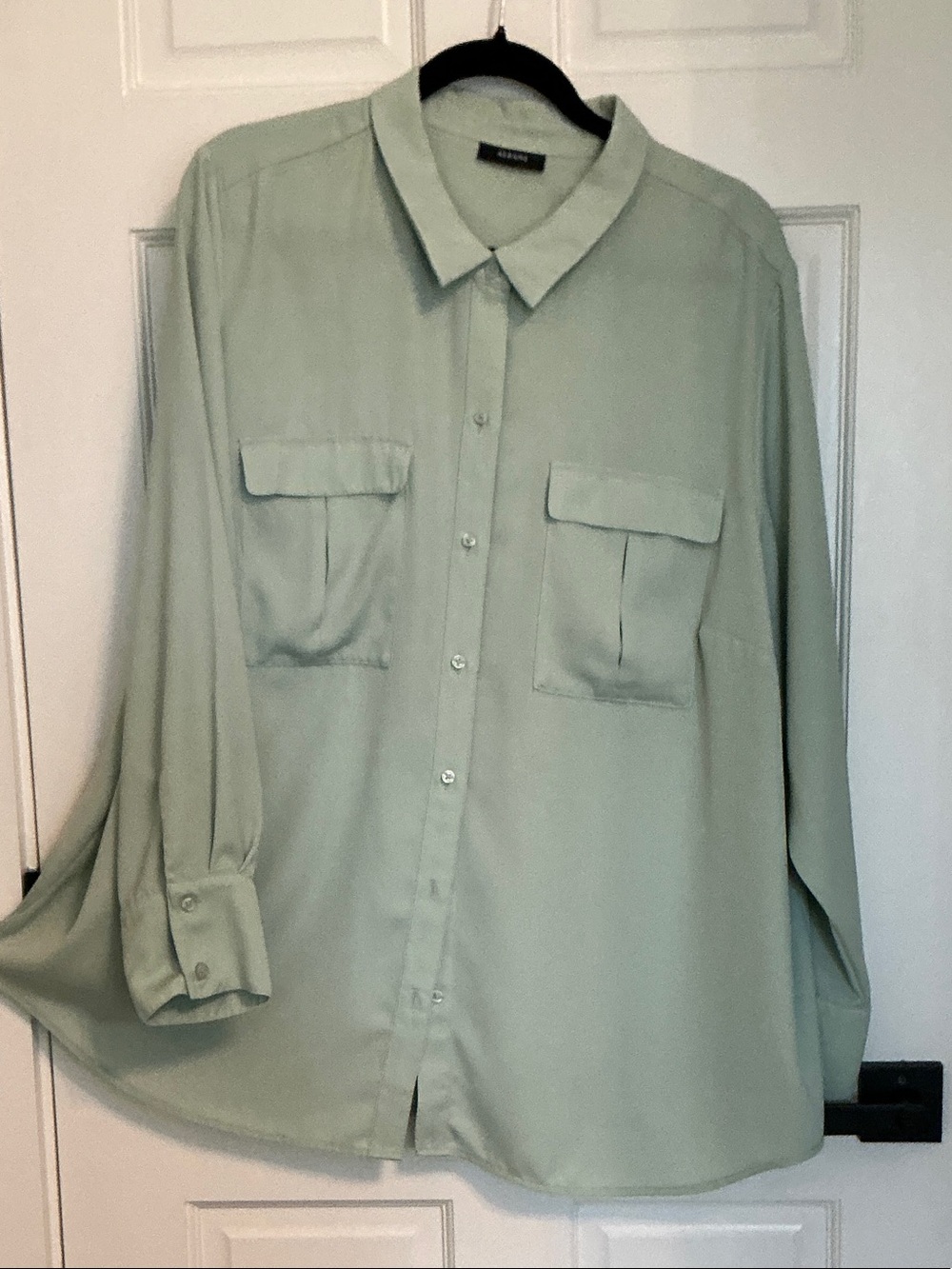 Alfani Pale Green Womens Button-Down Shirt with Chest Pockets
